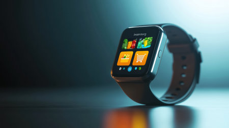 A modern smartwatch has a sleek, user-friendly grocery list illuminated by soft digital lighting for easy use.の素材