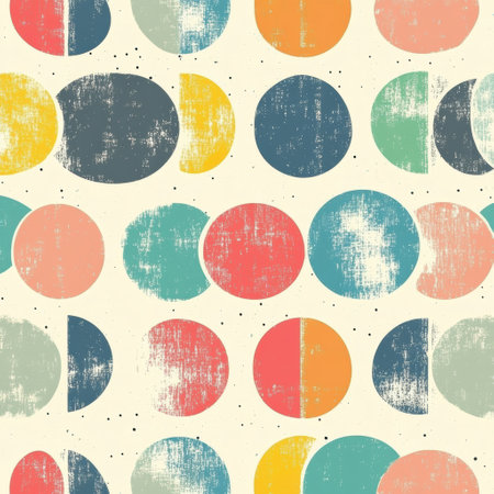 Bold circles in a pastel color palette showcase a nostalgic 1950s vibe. The whimsical design combines a soft fabric-like texture, ideal for various crafts.の素材