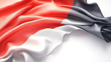 National flag displayed gracefully in the wind, featuring soft natural lighting that highlights fabric texture and showing an elegant political design.の素材