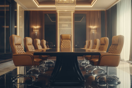 This premium political space features a lavish conference table with leather chairs, ideal for high-level discussions in a sophisticated environment.の素材