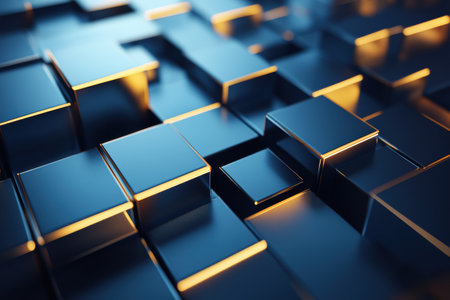 Sleek and sophisticated abstract design showcases geometric shapes in deep blue and gold, representing a contemporary view of political structures.の素材