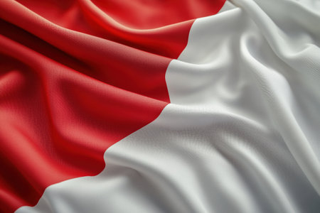 A national flag gently flutters in the wind, showing its rich fabric texture and elegant colors, illuminated by soft natural lighting in a simple backdrop.の素材