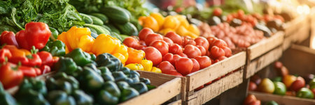 Bright and lively setting showcases organic vegetables being arranged for delivery under warm sunlight, highlighting the beauty of nature and farming.の素材