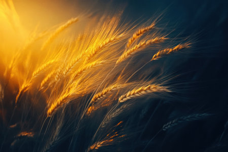 Golden wheat shifts into soft glowing energy waves, creating a surreal atmosphere filled with smooth gradients and enchanting light.の素材