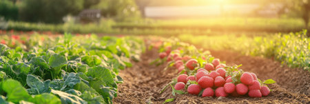 Vibrant farm landscape showcasing organic produce ready for delivery under warm sunlight Generative AIの素材