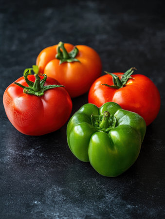 Beautiful arrangement of premium organic vegetables on dark slate background highlighting farm-to-table aesthetics Generative AIの素材