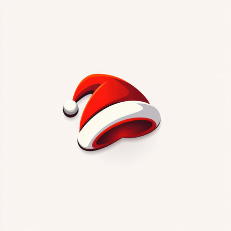 This clean and simple logo of a Santa hat features vivid red and white colors with soft shadowing, evoking a joyful holiday spirit ideal for seasonal designsの素材