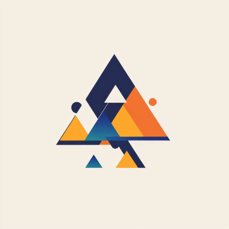 Clean and abstract geometric logo showcases a dynamic composition of triangles and circles, perfect for modern branding and design projects.の素材