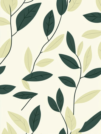 Delicate leaves in various shades of green create a calming and elegant botanical pattern, perfect for enhancing interior spaces with a minimalist aesthetic.の素材