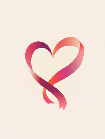 Clean and modern heart logo wrapped in a ribbon with soft pink and red gradients, perfect for romantic themes and contemporary branding projects.の素材