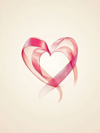 This design showcases a sleek heart shape wrapped in a ribbon, blending soft pink and red hues. Its modern and romantic style is ideal for various themes.の素材