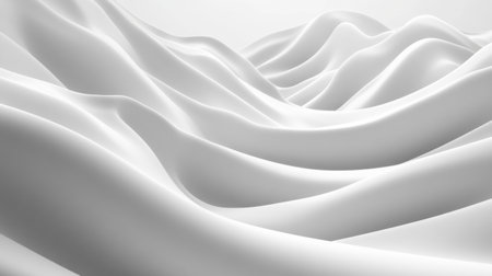 Soft 3D waves create a futuristic abstract pattern, showcasing a smooth and modern minimalist aesthetic with a monochrome color scheme.の素材