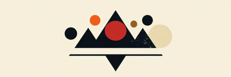 A clean and abstract geometric composition showcases triangles and circles, emphasizing a stylish and modern aesthetic with vibrant colors.の素材