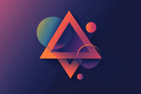 Geometric shapes merge seamlessly in a contemporary logo, highlighting vibrant triangles and circles, ideal for modern branding and digital applications.の素材