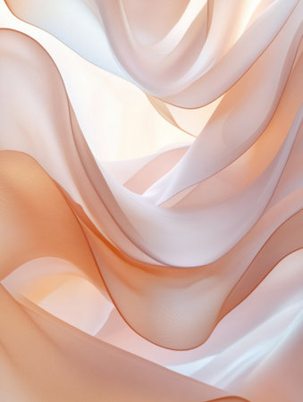 Curving layers of soft fabric in neutral pastel tones create a gentle depth, forming an abstract composition that evokes calm and serenity.の素材