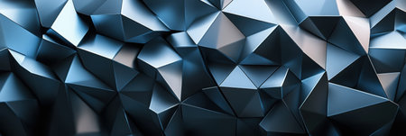 Deep soft shadows enhance the dynamic arrangement of polygonal shapes, appearing in metallic blue and gray tones for a high-tech visual experience.の素材