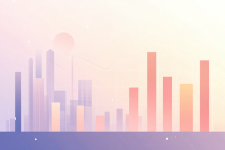 Professional background highlights e-commerce sales growth through vibrant bar charts and financial graphs, showing modern corporate design elements.の素材