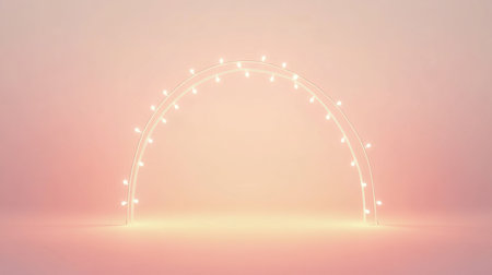 Soft pastel background highlights a festive lights arch, creating a clean and modern aesthetic perfect for seasonal festivities and special occasions.の素材