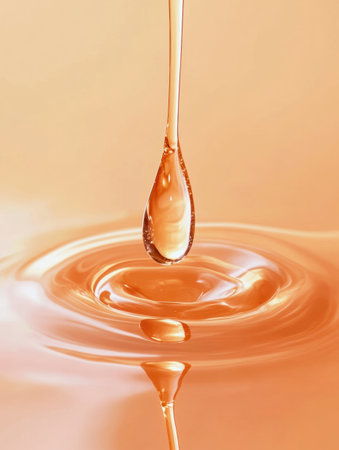 Serum drop gently applied to hydrated skin, showing a dewy texture under soft lighting, emphasizing luxury and skincare refinement.の素材