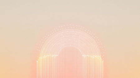 A string of festive lights elegantly forms an arch against a soft pastel background, emphasizing a clean and modern logo design suitable for celebration events.の素材