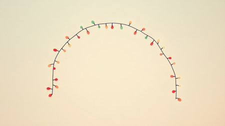 A string of festive lights elegantly forms an arch shape on a soft pastel background, showcasing a clean and modern design ideal for seasonal celebrationsの素材