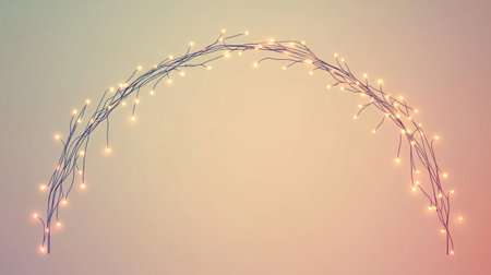 Clean and minimalistic logo showcases a string of festive lights forming an elegant arch, set against a soft pastel background for a contemporary lookの素材