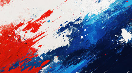 Vibrant colors collide on a canvas, showing dynamic splashes of red, white, and blue that embody patriotic themes and a celebration of democracy.の素材