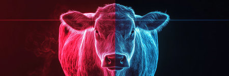 A dreamlike atmosphere envelops glowing farm animals in surreal abstract art, showcasing smooth gradients and vibrant energy in this imaginative display.の素材