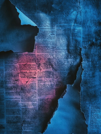 A torn political document with dramatic lighting symbolizes change and protest, reflecting political transformation and public sentiment.の素材