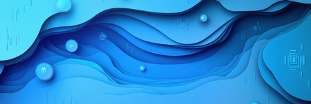 Floating layered circuit board designs create a striking futuristic backdrop, utilizing cool blue gradients and dynamic lighting for a modern appeal.の素材