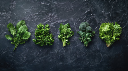 A vibrant array of premium organic vegetables showcases their natural textures and colors on a dark slate, embracing farm-to-table style.の素材