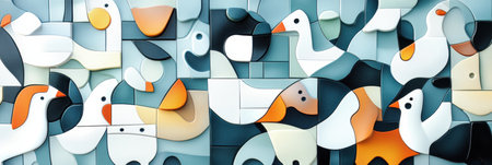 Bright and inviting mosaic features various farm animals in an artistic arrangement, blending soft colors and textures to create a lively background.の素材