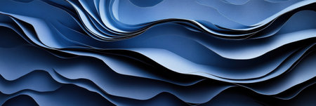 Layered water waves exhibit deep blue hues and smooth gradients, creating a calming abstract design with a sense of movement and flow in a modern aesthetic.の素材