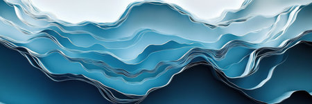 Abstract art showcases layered waves in deep blue colors with smooth gradients and a beautiful ripple effect that creates a sense of depth and movement.の素材
