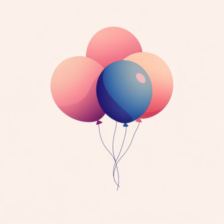 Floating balloons in soft gradients evoke a festive atmosphere, enhancing any celebration with a modern and clean aesthetic ideal for joyful events.の素材