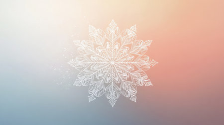 Centered geometric snowflake logo stands out against a soothing gradient winter background, exuding a clean, modern aesthetic perfect for the festive seasonの素材