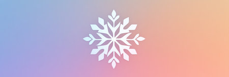 Stylized geometric snowflake logo located at the center of a soft gradient winter background, creating a clean and modern festive aesthetic for the season.の素材
