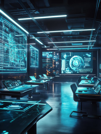 An innovative classroom with levitating desks and holographic blackboards boosts learning using AI study assistants and immersive education.の素材