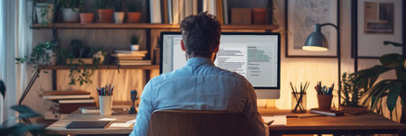 Online educator is delivering a virtual lecture in a well-lit study area, featuring modern teaching aids and an engaging atmosphere for studentsの素材