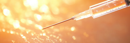 A cosmetic injection needle is positioned delicately near the skin, set against a glowing sterile background that enhances the aesthetic appeal.の素材