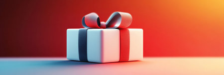 Minimalist design showcases a gift box with a ribbon, presented against a bright and uplifting holiday backdrop that inspires a sense of festivity and joy.の素材