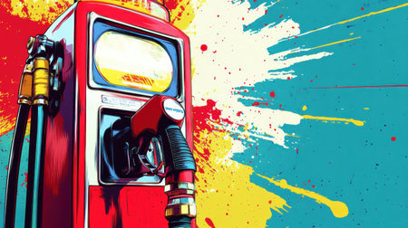 A colorful gas pump features comic textures, capturing the nostalgic, retro vibe of 20th-century pop art.の素材