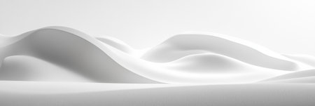 Pure white snowy landscape soft features curves and gentle shadows, evoking a sense of calm and tranquility in a minimalist setting during daylight hours.の素材