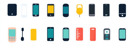 Diverse telephone icons featuring silhouettes and colors, ideal for contact symbols and communication in modern digital applications.の素材