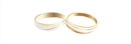 Sleek and minimalistic wedding rings logo features elegant golden reflections on a soft white background, evoking feelings of romance and refinement.の素材
