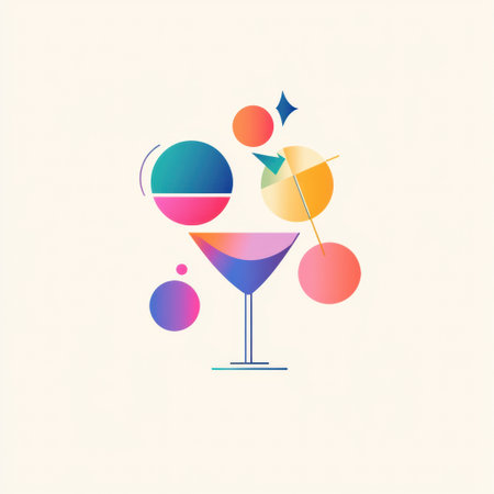 Sleek logo featuring abstract celebratory icons and vibrant colors, ideal for party invitations or event branding to create a lively atmosphere.の素材