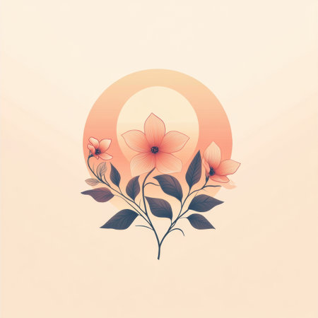 Beautiful floral logo featuring a stylized sun and blooming flowers with a warm pastel gradient background, conveying a clean and minimal designの素材