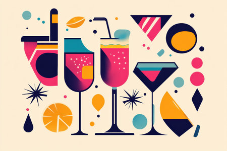 Modern party logo showcases sleek cocktail designs with abstract celebratory icons, creating a vibrant and inviting atmosphere for festivities.の素材
