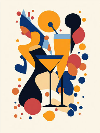 Sleek logo design showcases a vibrant background with abstract celebratory elements and minimalist fonts, perfect for festive occasions and parties.の素材