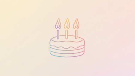 Charming design showcases a birthday cake with three candles against a soft pastel gradient, perfect for festive celebrations and joyful moments.の素材